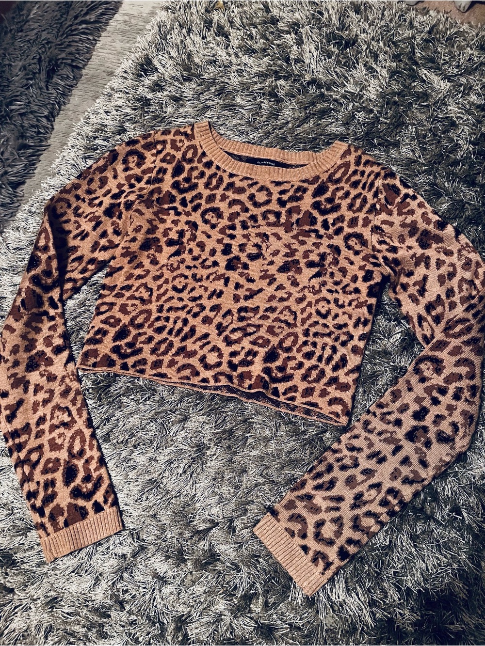 Olivaceous Leopard Print Cropped Sweater - Tan & Black